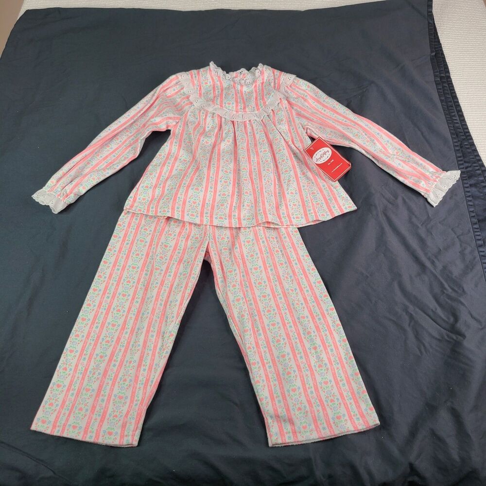 Lanz of Salzburg Girls 3T Pajamas Set Pink Floral Cozy Traditional Cottage NWT